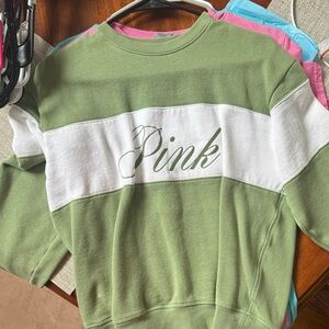 Victoria's Secret Pink Green and White Colorblock Sweatshirt